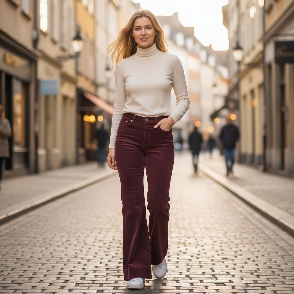 Rag & Bone Burgundy Corduroy Wide Leg‎ Flare Pants RJ6725F1XBU Womens 27 Retro